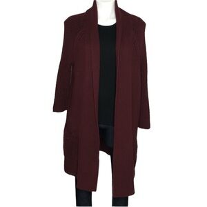 Lucky Brand long open cardigan, dark red, small